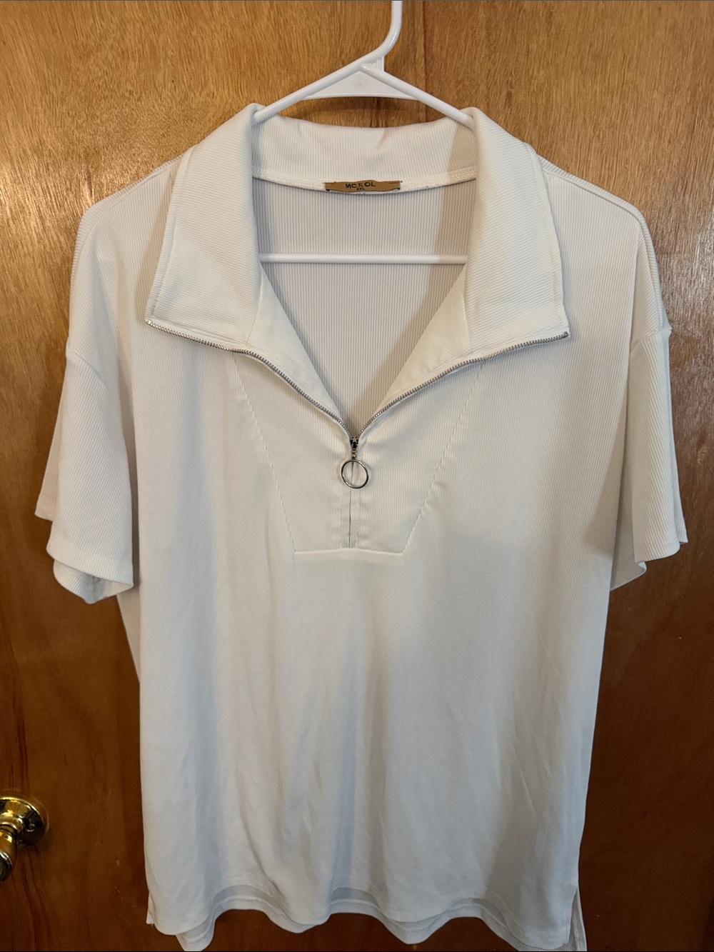 Women's White Short-Sleeve Zip Polo Tee